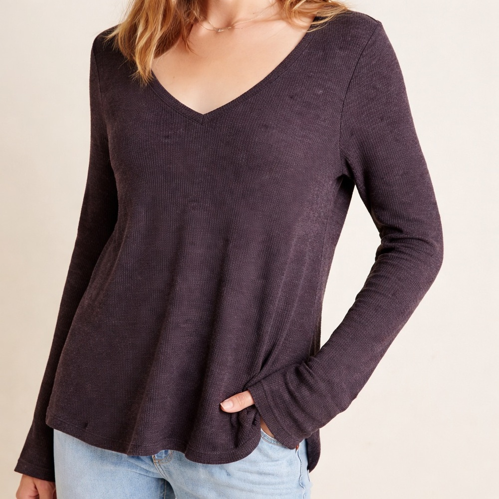 Anthropologie T.La Charcoal Vicky Thermal Waffle Tunic Top